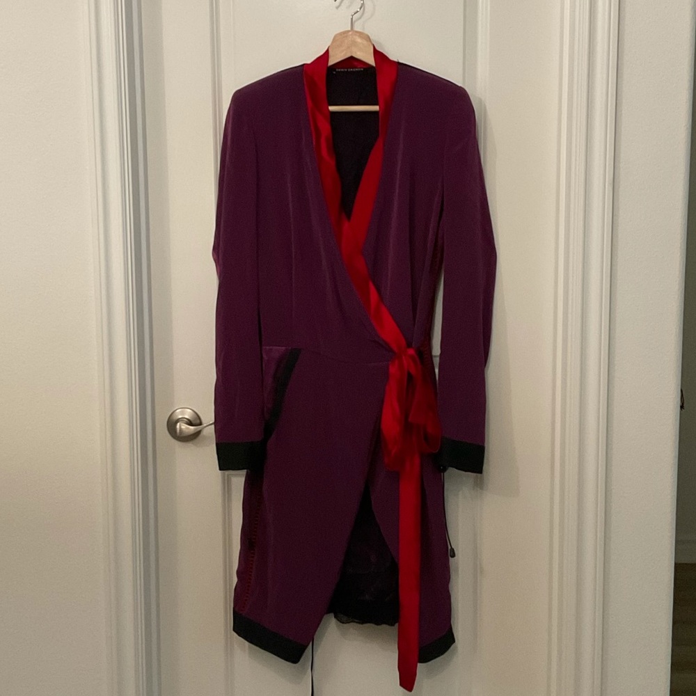 Denis Gagnon Short Kimono Dress, size M, color - purple and red